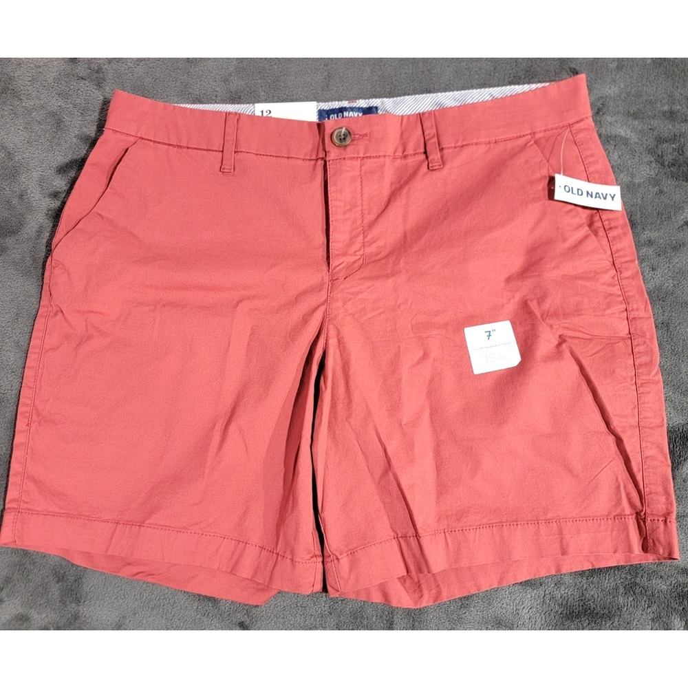 Old Navy Everyday Short Women Red Pink Flat Front Stretch Lightweight 7" NWT